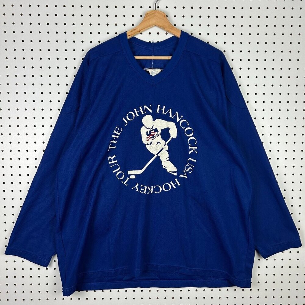 John Hancock USA Hockey Tour Jersey Size XL Vintage 90s Maska Signed Autographed